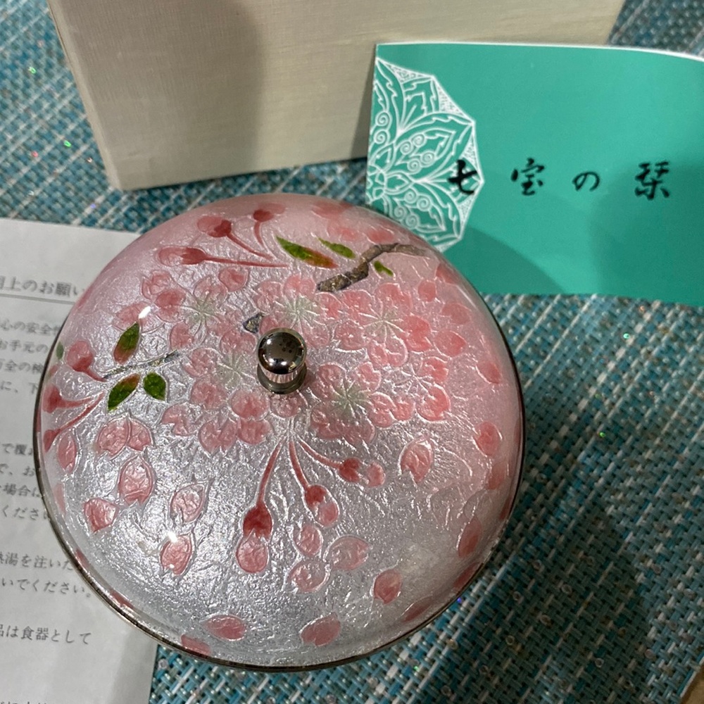 Vintage collectible Japanese cherry blossom cloissone trinket dish bowl
